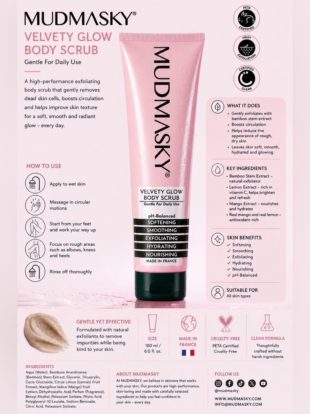 NEW Mudmasky Body Scrub 6oz 💖 Gentle Exfoliating Glow Treatment